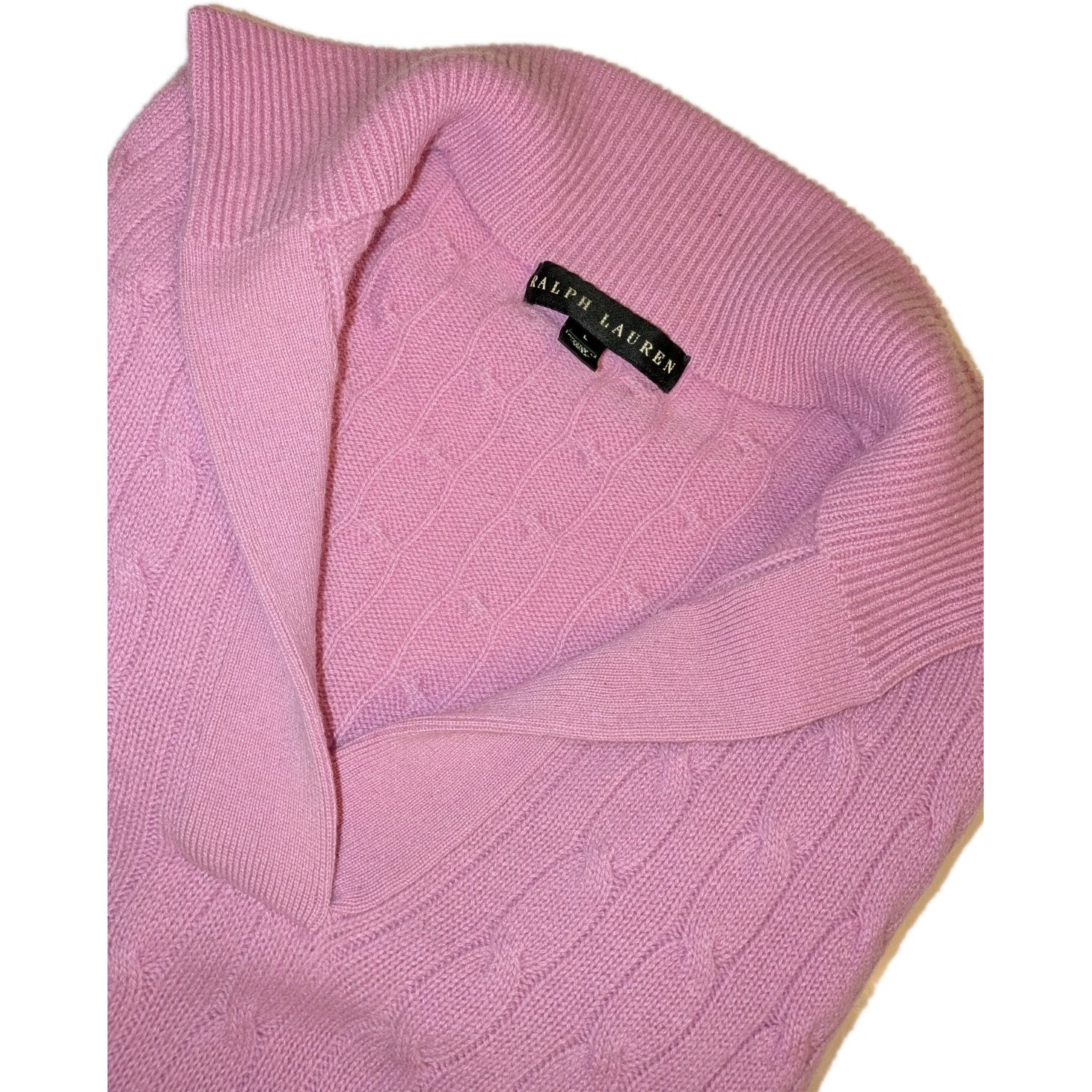 Ralph Lauren Black Label Cashmere Cable Knit Sweater Quiet Luxury Classic Pink